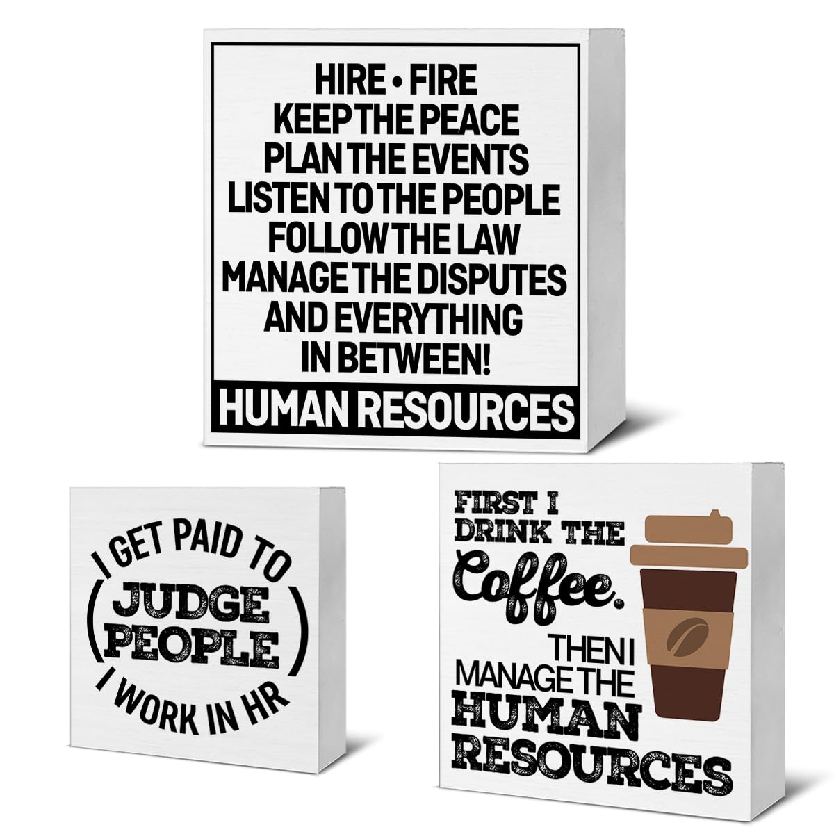 Photo 1 of ***2 SETS INCLUDED***Qlnuk Funny HR Wood Signs Office Decor HR Manager Gifts Human Resources Wooden Blocks Signs for HR Office Desk Decor Set of 3***2 SETS INCLUDED***