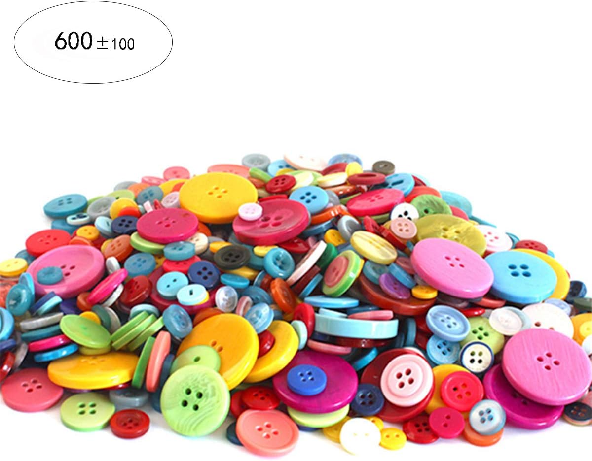 500-700 Pcs Mixed Color Assorted Sizes 2 and 4 Holes Round Resin Buttons DIY Crafts for Children's Manual Button Painting and Sewing