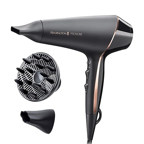 Remington PROluxe Midnight Hair Dryer (OPTIheat Technology for Long-Lasting Results, Ionic Conditioning for Frizz Free Hair, Diffuser, 2 Concentrators, Powerful, Professional, 2400W, Black) AC9140B
