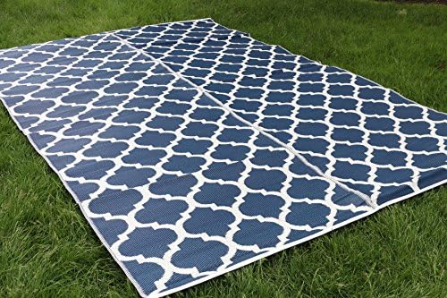 Santa Barbara Collection 100% Recycled Plastic Outdoor Reversable Area Rug Rugs White Navy Blue Trellis san1001Blue 9 x 12'5 - Made in USA
