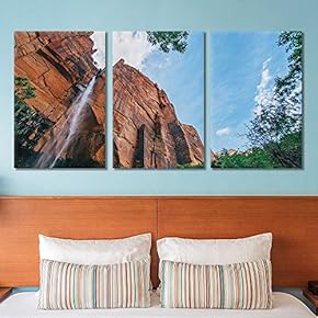 3 Panel Canvas Wall Art - Landscape Waterfall on The Cliff - Giclee Print Gallery Wrap Modern Home Art Ready to Hang - 16"x24" x 3 Panels