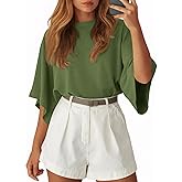 Tankaneo Womens Oversized Batwing Short Sleeve T Shirts Summer Casual Round Neck Tunic Tops Loose Fit Basic Tees
