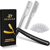 Professional 20 Straight Razor Blades with DEMAXA Shavette Straight Razors for Men - Navajas para Barbero Professional Barber Razor Blade for Close Shaving with Soft Pouch - Cut Throat Razors for Men