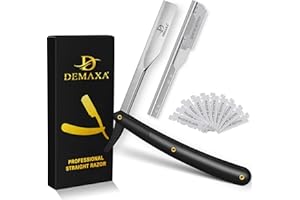 Professional 20 Straight Razor Blades with DEMAXA Shavette Straight Razors for Men - Navajas para Barbero Professional Barber Razor Blade for Close Shaving with Soft Pouch - Cut Throat Razors for Men