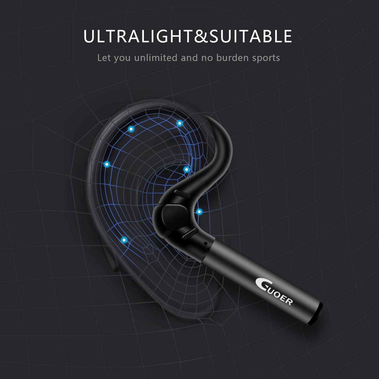 Guoer Bluetooth 4.1 Headset Noise Cancellation and Hands-free Stereo Earphone with Extra Extension Ear Piece, Microphone Volume Control, Compatible with iPhone Android Smartphones and Other Bluetooth-enabled Devices(Black)