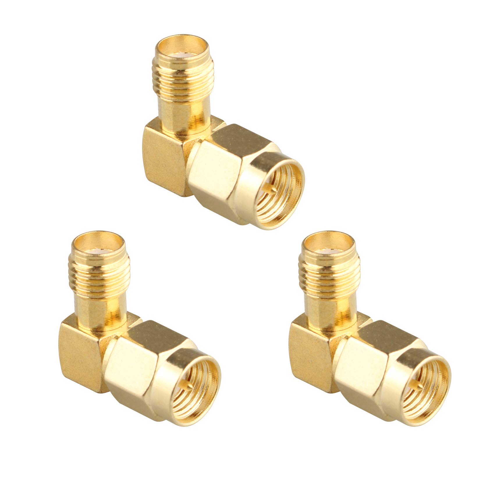 Jopto 3PCS RF Adapter Coaxial Connector SMA Male to SMA Female 90 Degree Right Angle L Type Gold Plated Adapter for Antenna Plug Fatshark Goggles Hsdpa Huawei 2G 3G 4G LTE UMTS Mobile Broadband