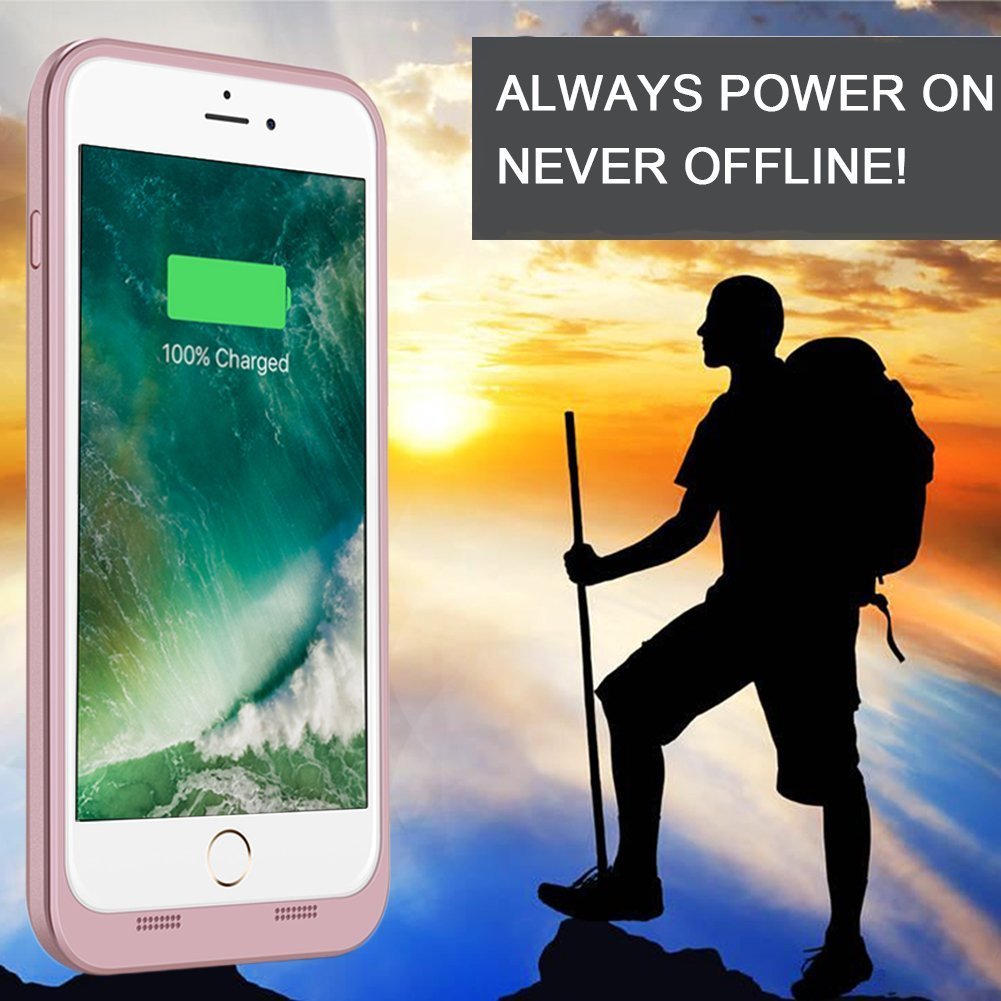 iPhone 6 Plus/6S Plus Battery Case, 6800mAh High Capacity Portable Charger Case Extended Rechargeable Backup Charging Case Protective Power Bank for iPhone 6+ 6S+ (5.5 Inch) - Rose Gold