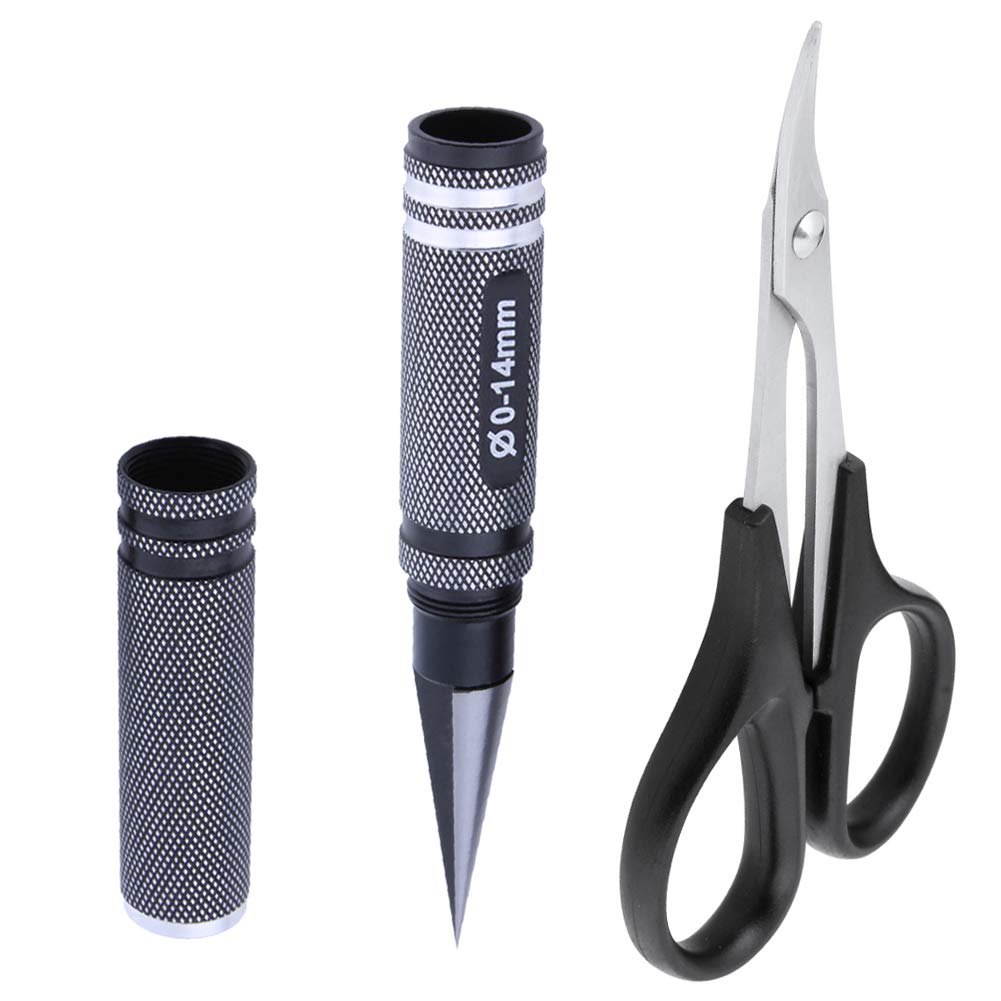Hobbypark 0-14mm Hole Puncher Reamer w/Sleeve and Curved Scissors Set Universal Tool for RC Car Body Shell Lexan Plastic (with Black Reamer)