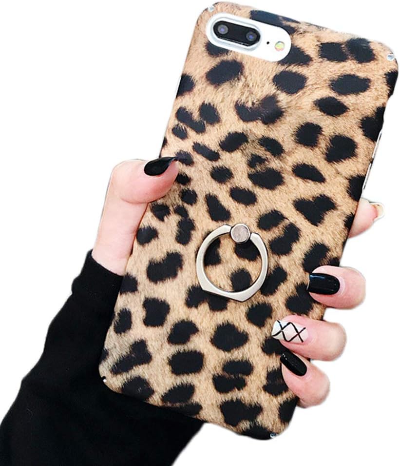 Jesiya for iPhone 8 Plus/iPhone 7 Plus Case Kickstand Fashion Luxury Cheetah Leopard Print Pattern Case Ultra-Thin with Ring Holder Stand Hard PC Protective Cover for iPhone 8 Plus/iPhone 7 Plus