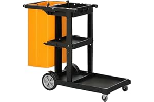 HOMCOM Janitorial Cart with 3 Shelves, Cleaning Cart on Wheels with Rubbish Bag and Mop Holders for Hotel, Housekeeping, 47.6