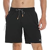 HODOSPORTS Mens No Liner Swim Trunks Quick Dry 9 Inch with Zipper Pockets Bathing Suits for Men Lineless Swim Shorts