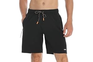 HODOSPORTS Mens No Liner Swim Trunks Quick Dry 9 Inch with Zipper Pockets Bathing Suits for Men Lineless Swim Shorts