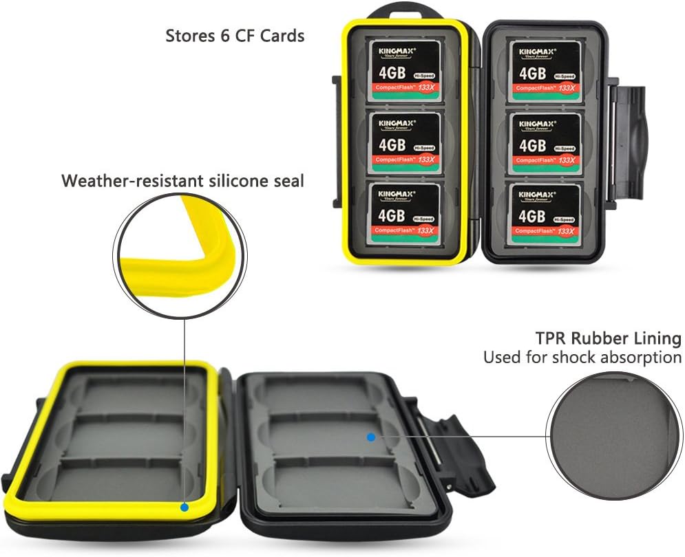 JJC Memory Card Case Water-resistance Carrying Holder Storage 6 PCS CF Compact Flash Cards Protector Box with Carabiner - Image 3