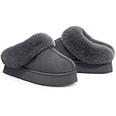 Litfun Fuzzy Platform Slippers for Women Comfy Winter House Shoes with Memory Foam, Grey 40-41 (size 7.5-8)