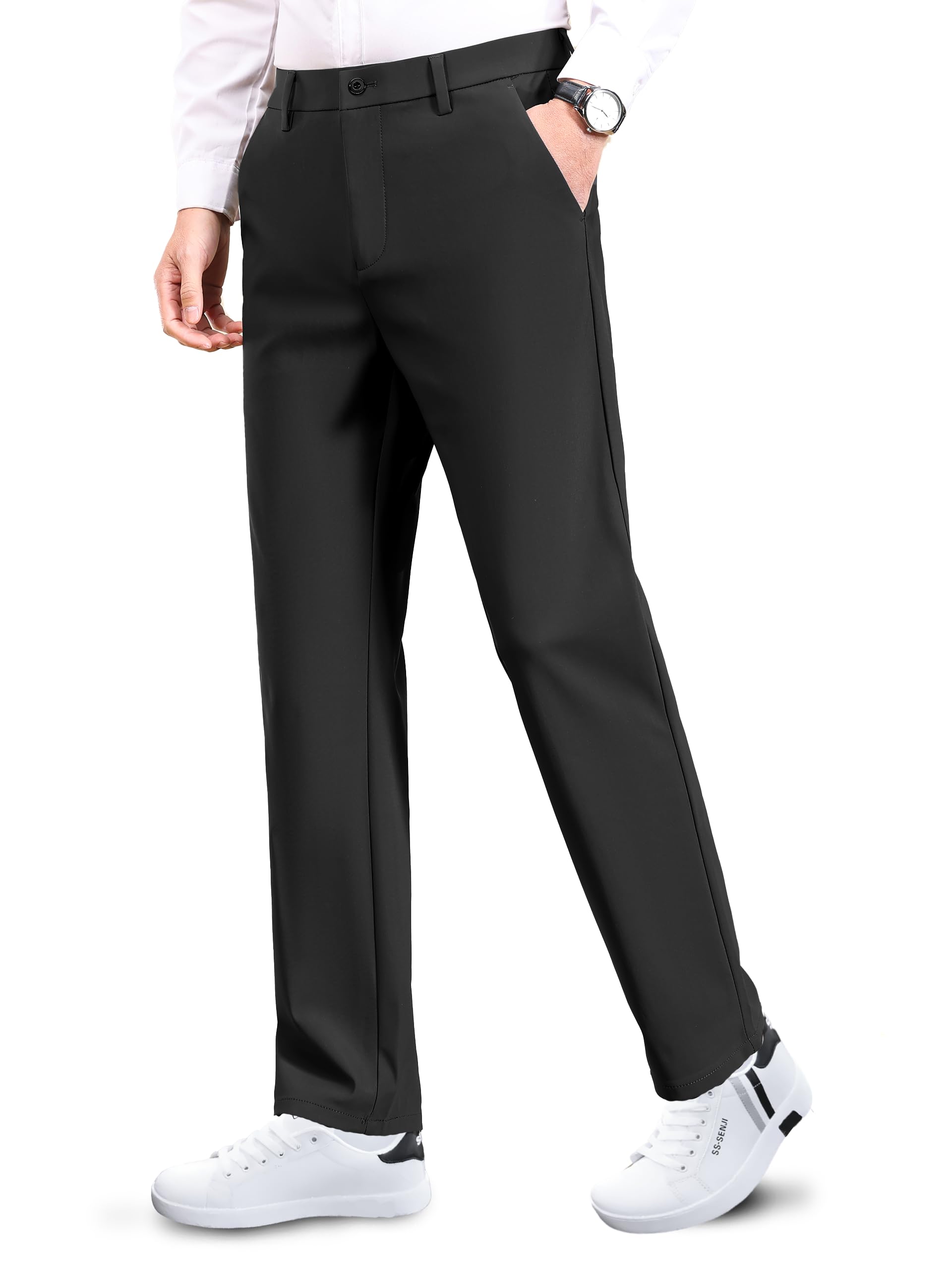 Photo 1 of ***Rip at zipper***Safort Mens Golf Pants Dress Work Stretch Slim Slacks Classic Fit Comfy Straight Leg Casual Trousers with Pockets,Black,34***Rip at zipper***
