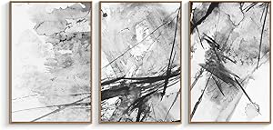 NWT Framed Canvas Wall Art for Living Room, Bedroom Abstract Ink Painting Canvas Prints for Home Decoration Ready to Hanging - 24"x36"x3 Panels