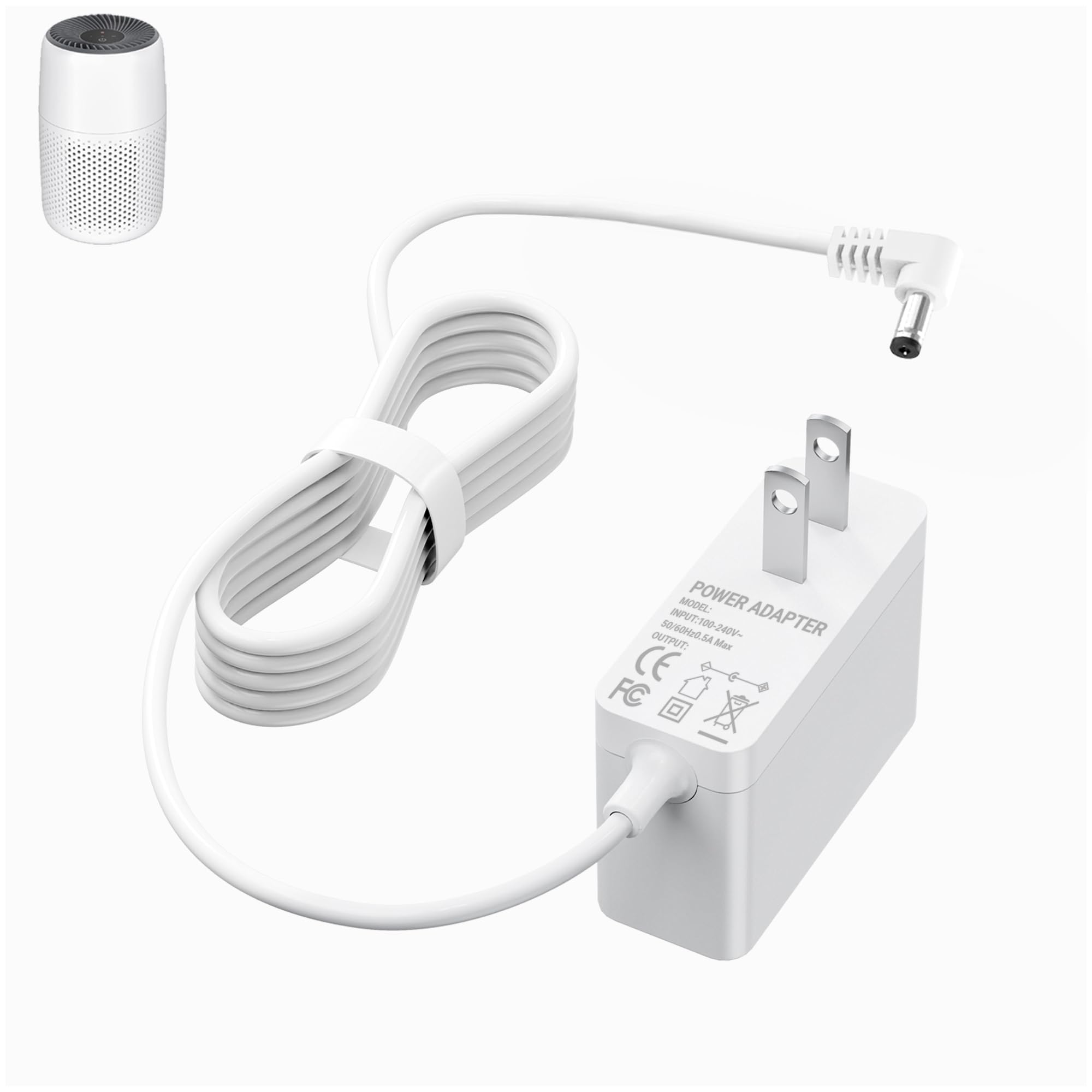 Photo 1 of 12V Power Cord for Levoit Core Mini Air Purifier LAP-C161-WUS LAP-C161-KUS LAPC161WUS LAPC161KUS - Charger Power Supply - 1.8M/5.9Ft Extra Length - White