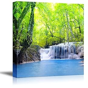 Canvas Prints Wall Art - Erawan Waterfall in Thailand Beautiful | Modern Wall Decor/Home Decoration Stretched Gallery Canvas Wrap Giclee Print. Ready to Hang - 12" x 12"