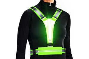 YLZZRS LED Reflective Vest Running Gear, USB Rechargeable Light Up Running Vest Chest Phone Holder for Runners Night Walking