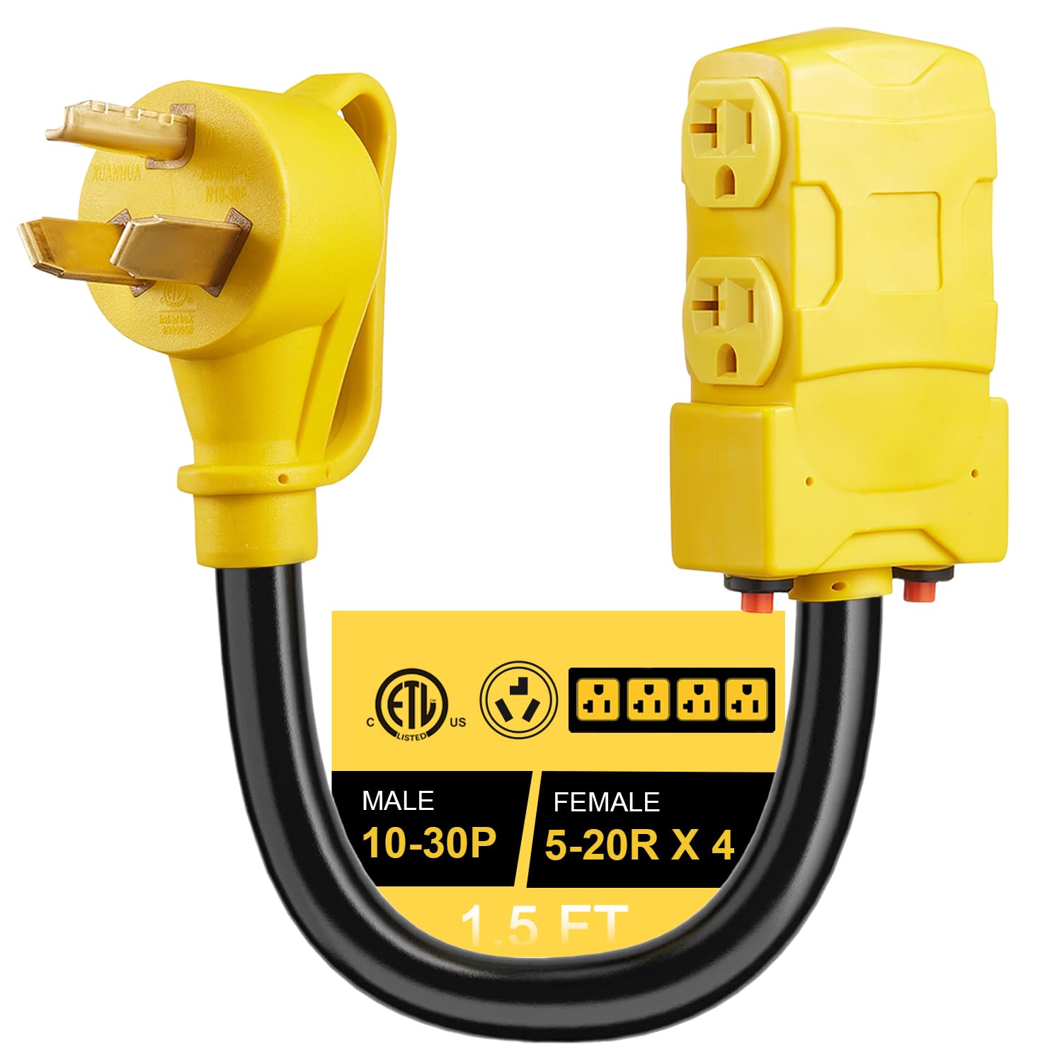 Photo 1 of [240V to 120V] Suplevel 30 Amp to 20 Amp 110V Adapter, NEMA 10-30P Adapter to 4X 5-15R/5-20R Dryer Distribution Adapter T-Blade Multiple Household Outlet w/ 24amp Circuit Breaker, ETL Listed