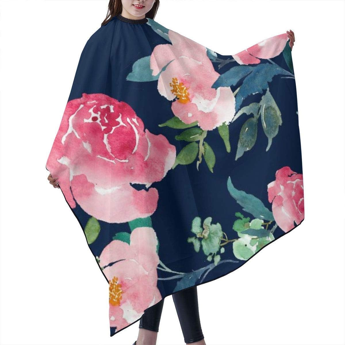 Kimioe Barber Cloak Navy And Pink Watercolor Peony Salon Hair Cutting Gown Barber Cape Cloth Amazon Co Uk Beauty