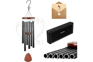 SIX FOXES Large Aluminum Wind Chimes for Zen Atmosphere, Suitable for Indoor, Outdoor, Garden, Balcony, Lawn, Hall, roof, Courtyard Decoration, with Wind Catcher, Classic Black, a Best Unisex Gift