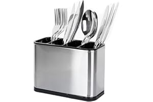 Utensil Caddy, 4 Divider Cutlery Drainer for No Tipping for All Kitchens Countertop or Table, Sturdy Stainless Steel 18x13x8.