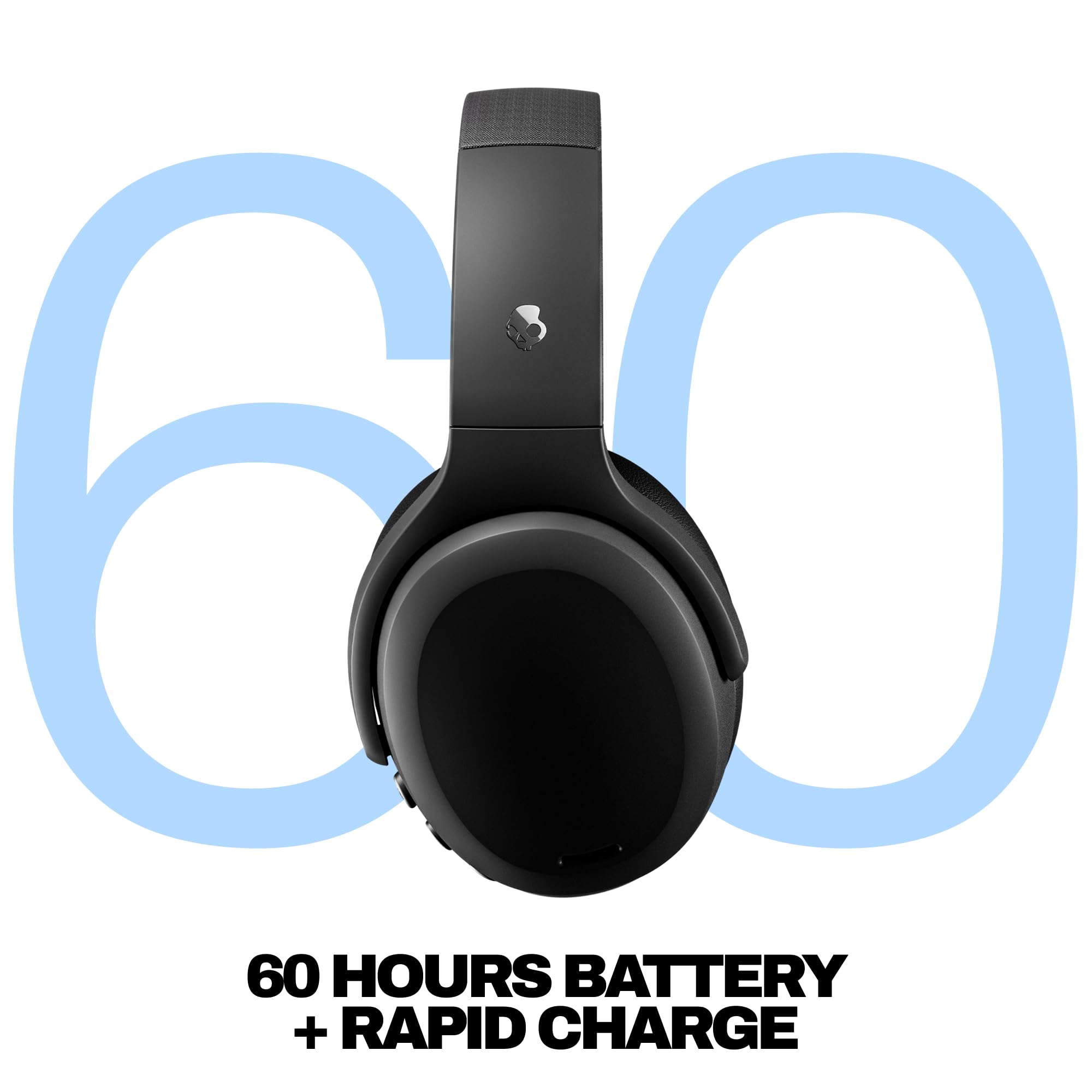 Skullcandy Crusher ANC 2 Wireless Over-Ear Bluetooth Headphones with Multi-Sensory Bass, Active Noise Cancelling, Up to 60 Hours Battery, Microphone for iPhone Android - True Black