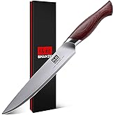 SHAN ZU 6 Inch Chef Knife, Japanese 10Cr15MoV High Carbon Stainless Steel Kitchen Knife, Multipurpose Ultra Sharp Kitchen Utility Knife with Ergonomic Pakkawood Handle