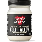 Kettle & Fire 100% Grass-Fed Beef Tallow for Cooking, 14 oz Glass Jar | Pasture-Raised Beef Tallow For High-Heat Cooking, See