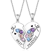 JZMSJF S925 Sterling Silver Best Friends Necklaces Matching Heart | Friendship Necklaces for 2 BFF Gifts Jewelry Set Butterfly Sunflower Panda Unicorn Lotus Dragonfly Koi Fish