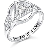 DAOCHONG Sobriety Ring for Women 925 Sterling Silver AA Alcoholics Anonymous Ring AA Sobriety Gifts CZ Cross Stay Sober Recovery Rings Alcoholics Anonymous Gifts for Women Her