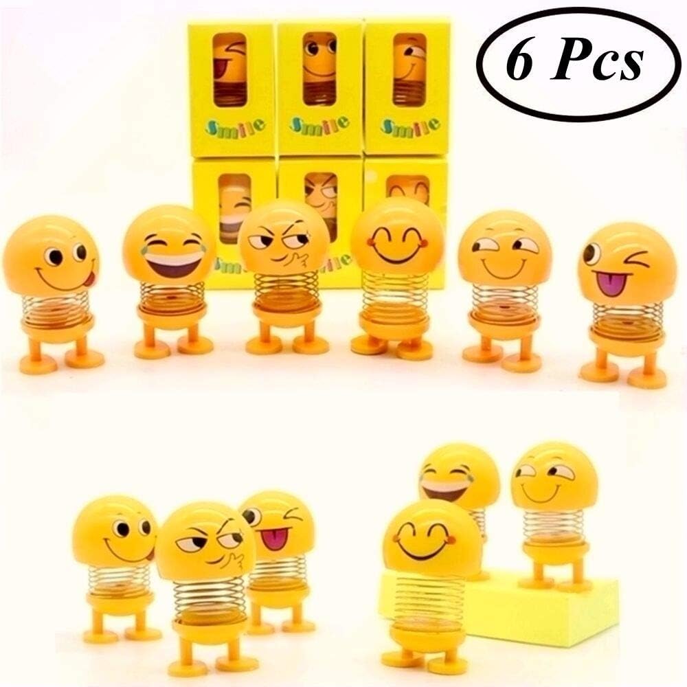 6 Pcs Cute Emoji Bobble Head Dolls, Funny Smiley Face Springs Dancing Toys for Party Favors, Gifts, Home Decorations