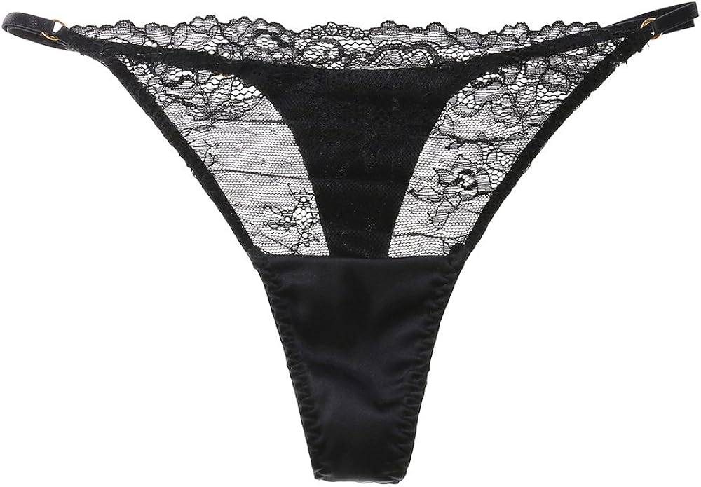 SilRiver Womens Silk Satin Panties Thongs Lace String T