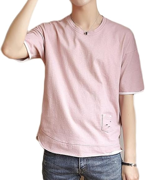 Amazon Zhongjue ジュージェン メンズ 半袖 Tシャツ ショート丈 無地 クルーネック Tシャツ 夏 大きいサイズ Tシャツ T シャツ カットソー 通販