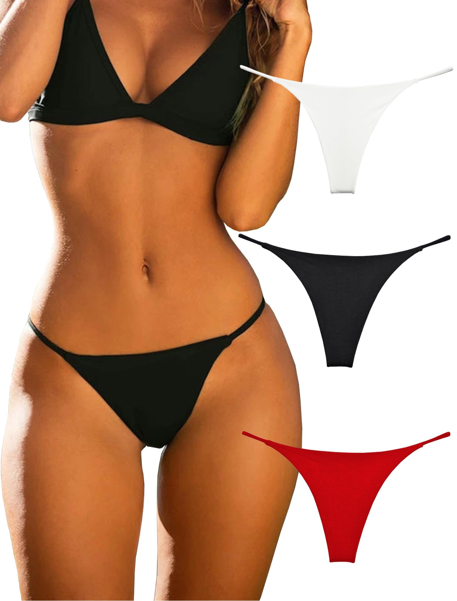 Photo 1 of Cotton Thongs for Women Sexy Seamless Woman G String Panties 3 Pack Set (Black/Red/White, X-Large, x_l)
