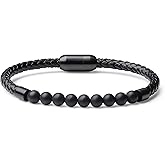 COAI Men's Crystal Bracelet, Stone Beaded Leather Bracelet for Men