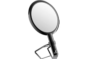Beautifive Hand Mirror, Hand Held Mirrors with Adjustable Handle，1x/10x Magnifying Double Sided Handheld Makeup Mirror with Stand for Vanity Beauty Travel Table Desk Shaving Bathroom (Black)