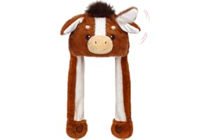 Deletoys Animal Plush Hat with Moving Jumping Ears Pop Up Beating Hat Plush Cosplay Dress Up Funny Gift for Kids Adult