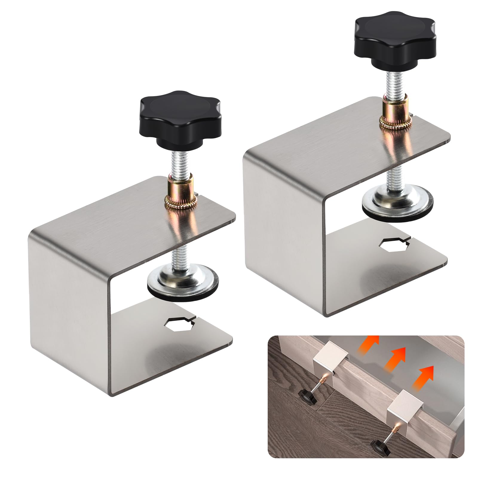 2PCS Tiger Clamp, Universal Heavy Duty C-Clamp Base Stand, Stainless Steel, Silver