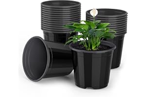 UPMCT 25 Packs 4 5 6 Inch Nursery Pots Round Flower Pots Decorative Plastic Pots for Plants with Drainage Hole Seed Starting Pots for Seeding, Succulent(4 Inch, Black)