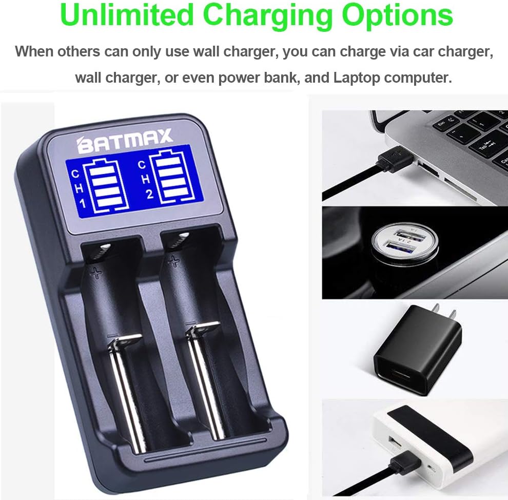 Batmax LCD Universal Intelligent USB Dual Battery Charger for Li-ion/Ni-MH/Ni-Cd 18650 18490 18350 17670 17500 16340(RCR123) 14500 A AA AAA AAAA Rechargeable Batteries: Home Audio & Theater