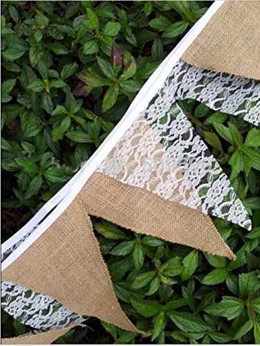 LKhome 9.3feet Hessian Burlap White Floral Lace Bunting Banner Rustic Wedding Decoration Home Banner Garland Party Hanging Decoration