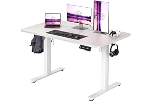 CROWNFURN Electric Standing Desk Adjustable Height, 55 x 24 Inch Sit Stand Up Desk, Memory Height Computer Desk for Home Office with Hook (White)