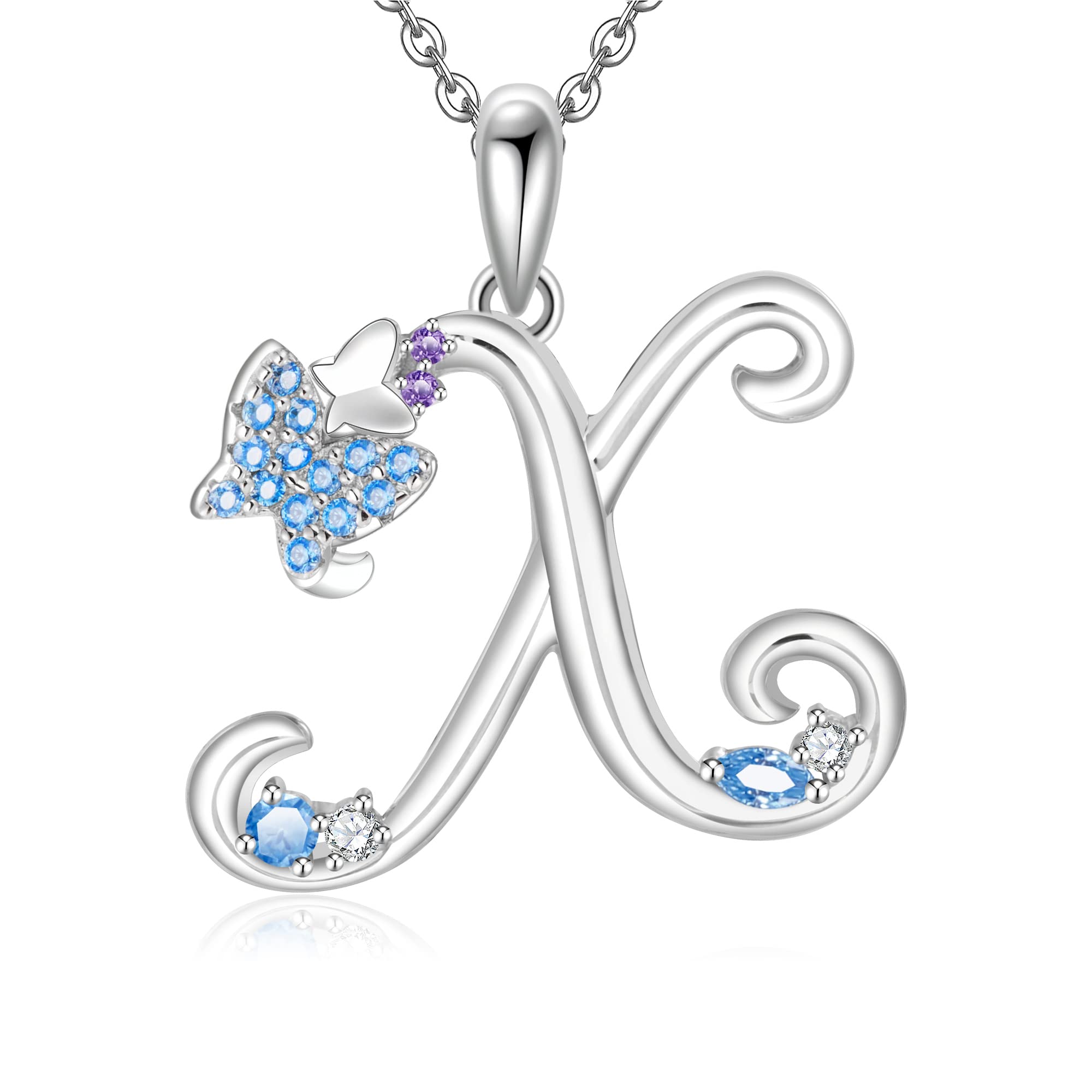 Initial Necklace for Women 925 Sterling Silver Butterfly Letter Pendant Gift for Women