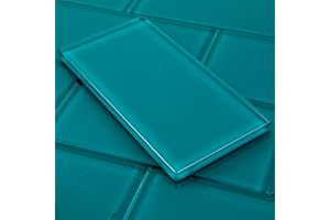 Lovdeco Glass Subway Tile, 3 x 6 Inch, 4 Sq Ft, Dark Teal Glass for Bathroom Wall and Kitchen Backsplash, 32-Pack