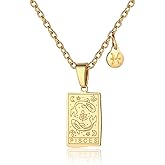 Zodiac Sign Necklace for Women Constellation Tarot Card Pendant Double Sided Gold Stainless Steel Waterproof NonTarnish Friendship Jewelry Gift
