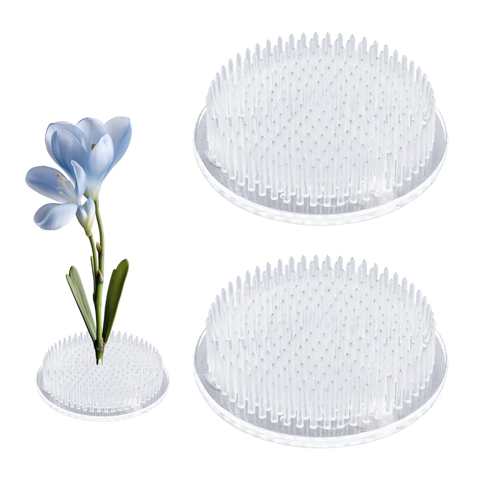 WANDIC Flower Frog, 2 Pcs Round Clear Plastic Ikebana Kenzan Frog Japanese Holder with 3 Suckers for DIY Craft — image 1