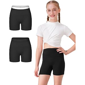 Sascina Girls Athletic Bike Shorts Ages 7–12, High-Waisted, 5-Inch Inseam | Soft Stretch Breathable Fabric, Double-Layer Wais