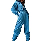 COZYPOIN Women Fleece Jumpsuits One Piece Outfits Hooded Sweatshirt Set High Waist Ladies Jumpsuit